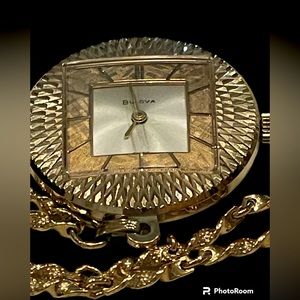 Women’s Vintage Bulova 10K Gold Plated Pendant Watch. Wind-Up. Beautiful Gold!